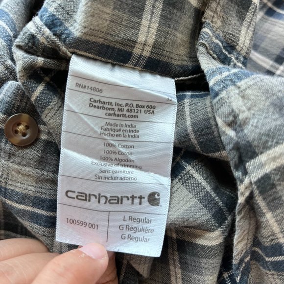 Carhartt Workwear Shirt Large Blue Gray Button Up Long Sleeve Cotton Mens - Picture 9 of 9